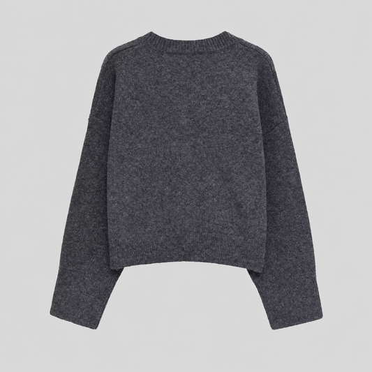 V Neck Gray Knitted Sweater