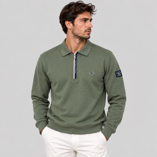 Paul&Shark Khaki Green Zip-Fastening Polo Shirt