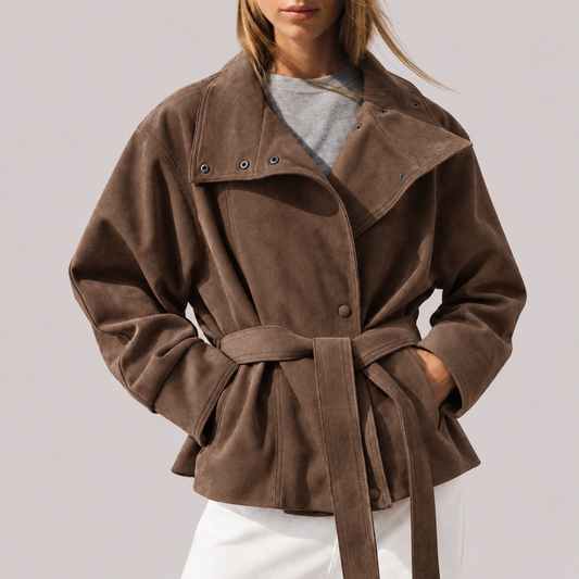 Faux Suede Belted Jacket