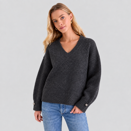 V Neck Gray Knitted Sweater