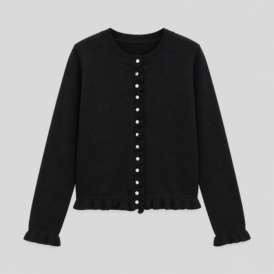 Ruffle Trim Button Down Cardigan
