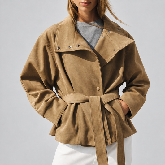 Faux Suede Belted Jacket