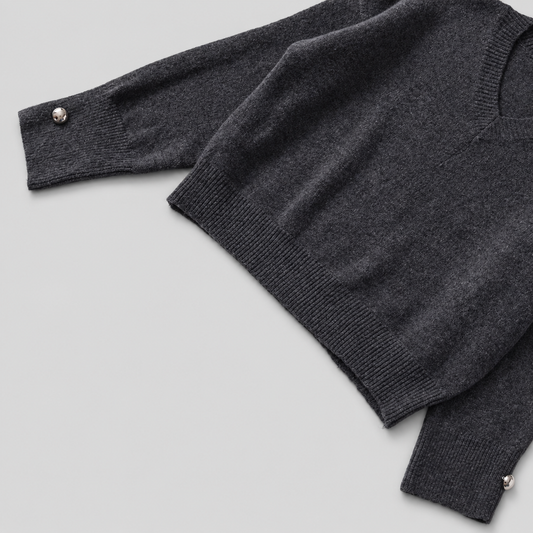 V Neck Gray Knitted Sweater