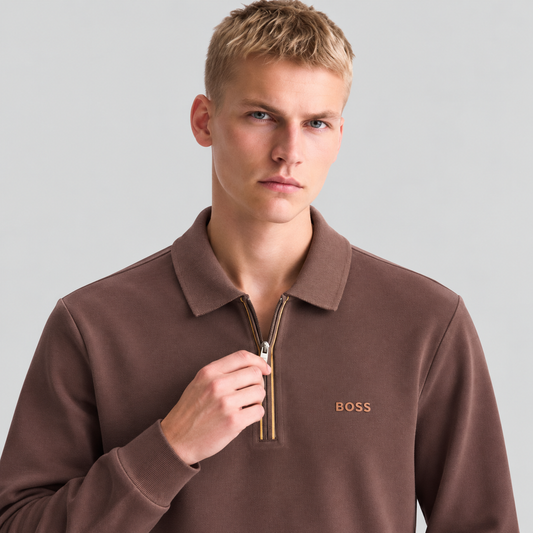 BOSS Half-Zip Long-Sleeve Polo Shirt