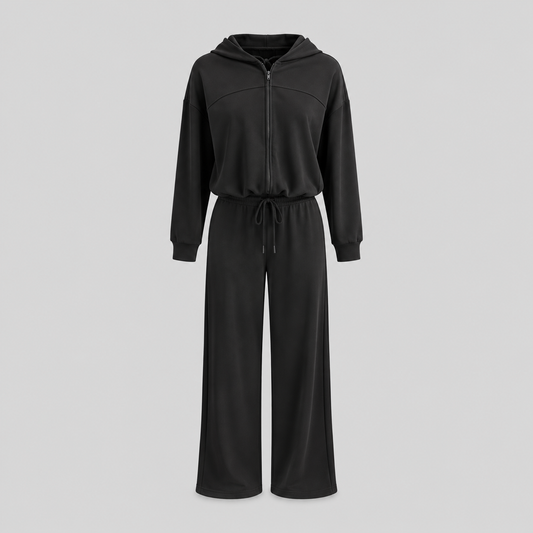 Cotton Zip Hoodie And Wide-Leg Pants Set