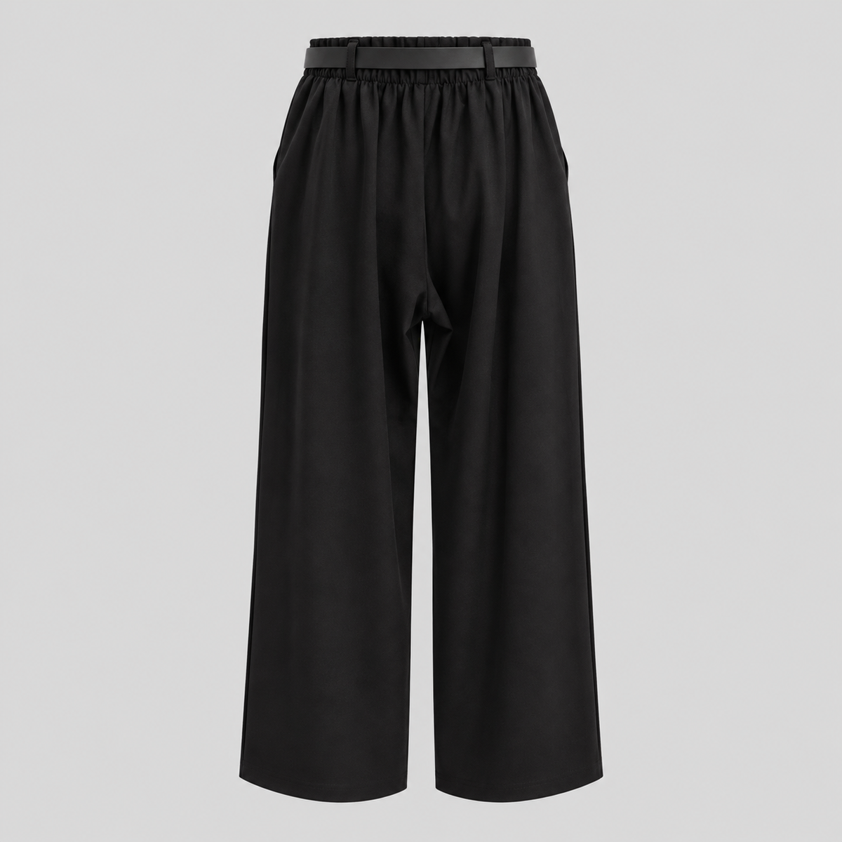 Belted Pleated Straight-Leg Pants