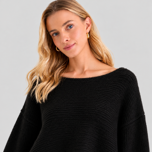 Wool Oversized Boat-Neck Knit Sweater