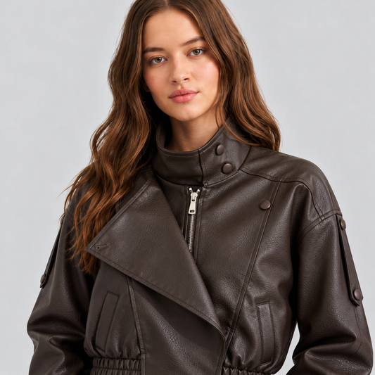 Leather-Look Asymmetric Bomber Jacket