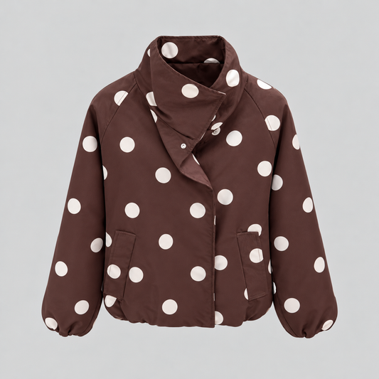 Polka Dot Short Jacket With Wide Collar