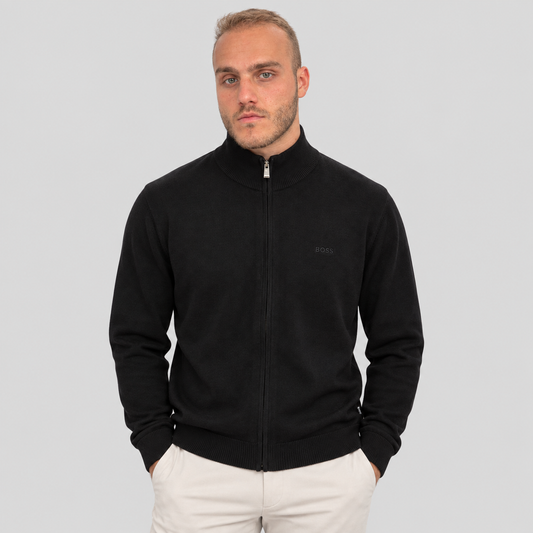 BOSS Knitted Zip-Up Cardigan in Cotton