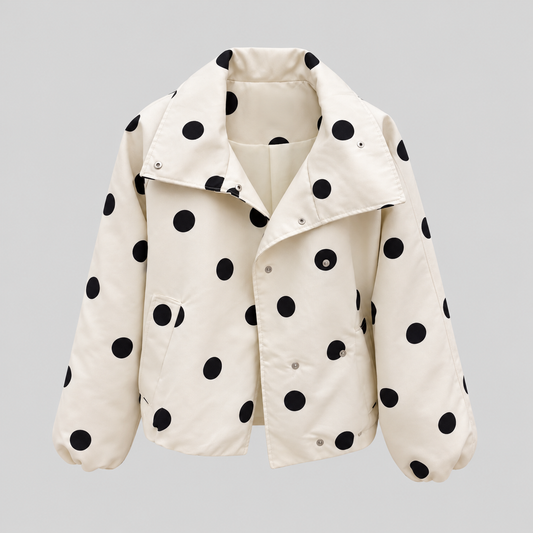 Polka Dot Short Jacket With Wide Collar