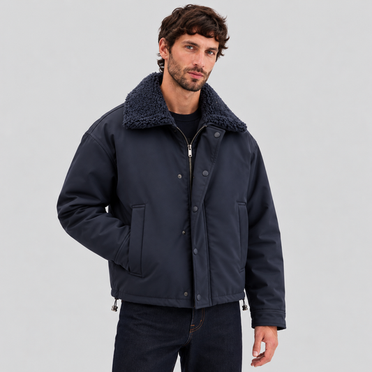 Emporio Armani Twill Jacket With Shearling-Effect Collar