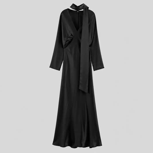 Satin Dress with Scarf