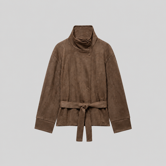Faux Suede Belted Jacket