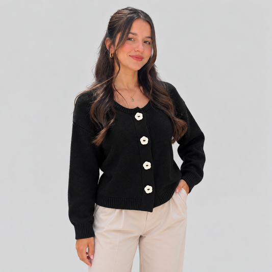 Knit Cardigan With Flower Buttons
