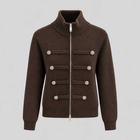 Military-Style Zip Knit Cardigan