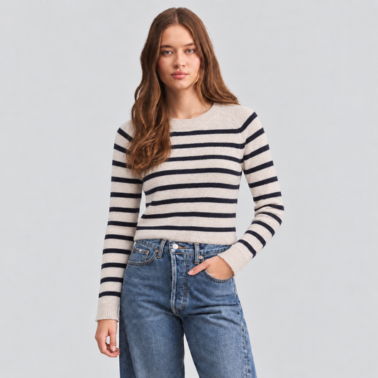 Apricot Striped Knit Sweater