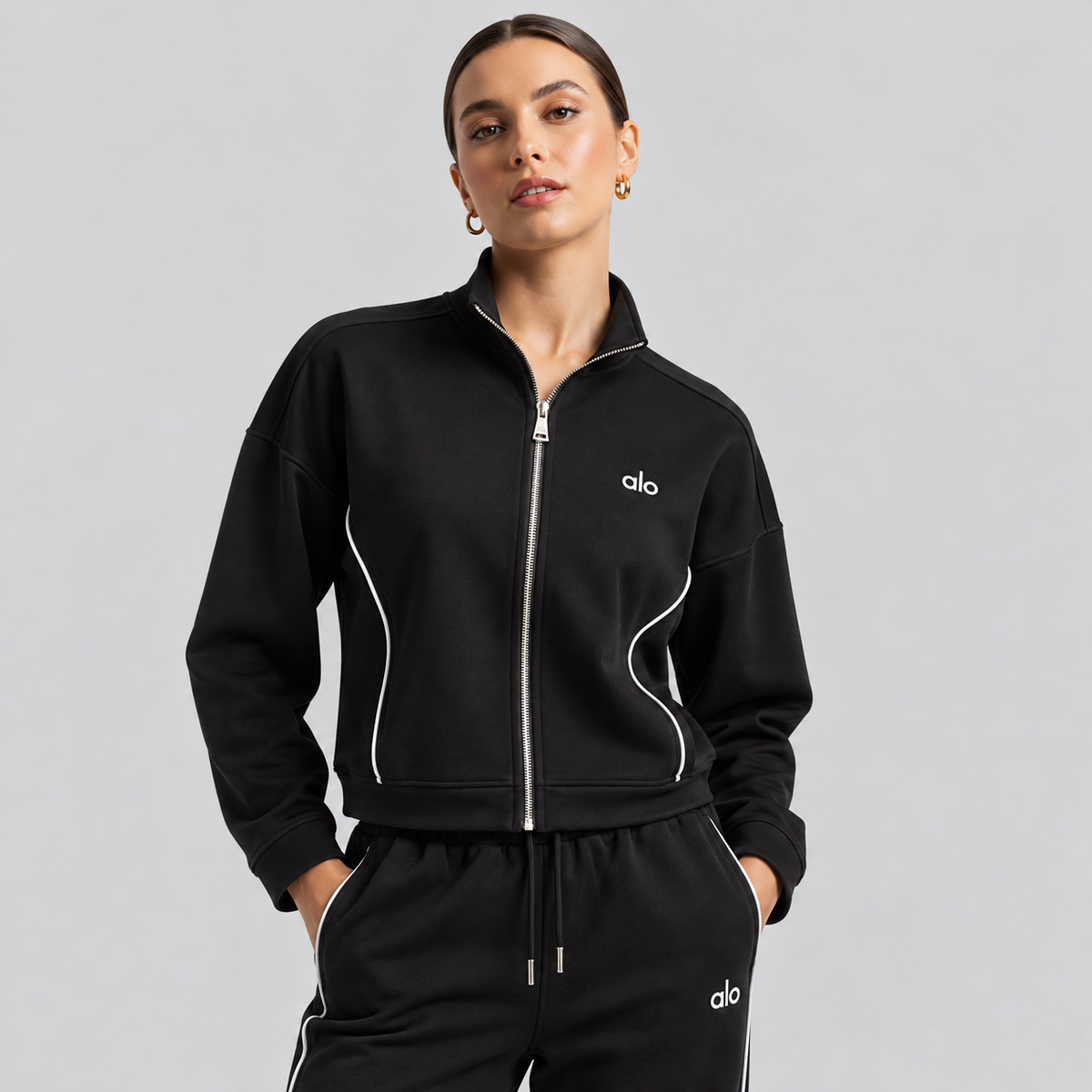 Alo Cotton Track Set: Zip-Up Jacket and Wide-Leg Pants
