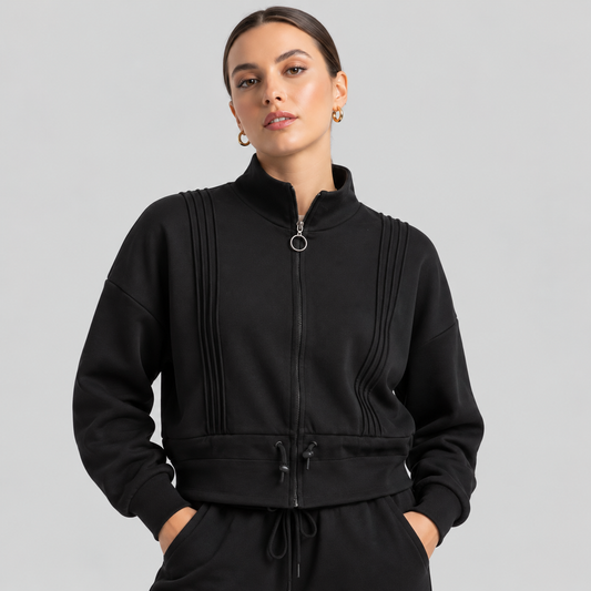Pintucked Zip Jacket And Wide-Leg Pants Set