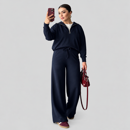 Half-Zip Sweatshirt And Wide-Leg Pants Set