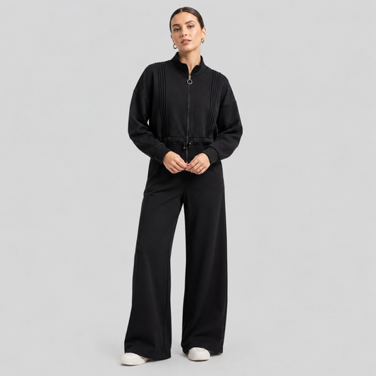 Pintucked Zip Jacket And Wide-Leg Pants Set