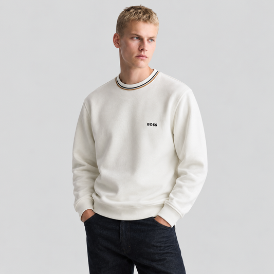 BOSS Striped-Collar Crew-Neck Sweatshirt
