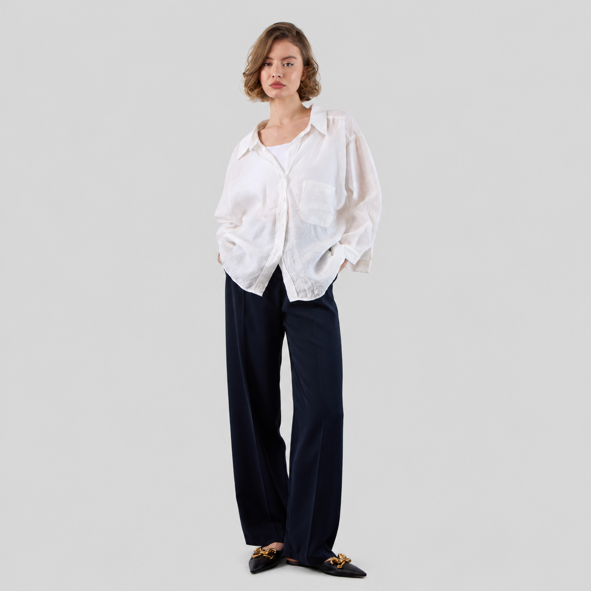 Oversized Button-Up Shirt With Chest Pocket