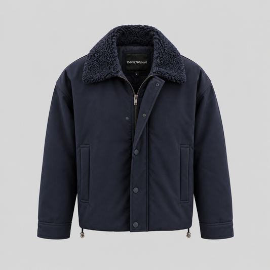 Emporio Armani Twill Jacket With Shearling-Effect Collar