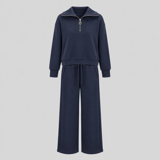 Half-Zip Sweatshirt And Wide-Leg Pants Set