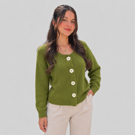 Knit Cardigan With Flower Buttons