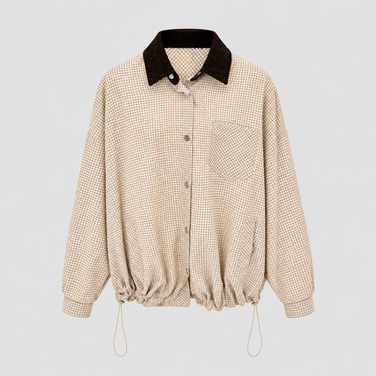 Grid Check Shirt With Corduroy Collar