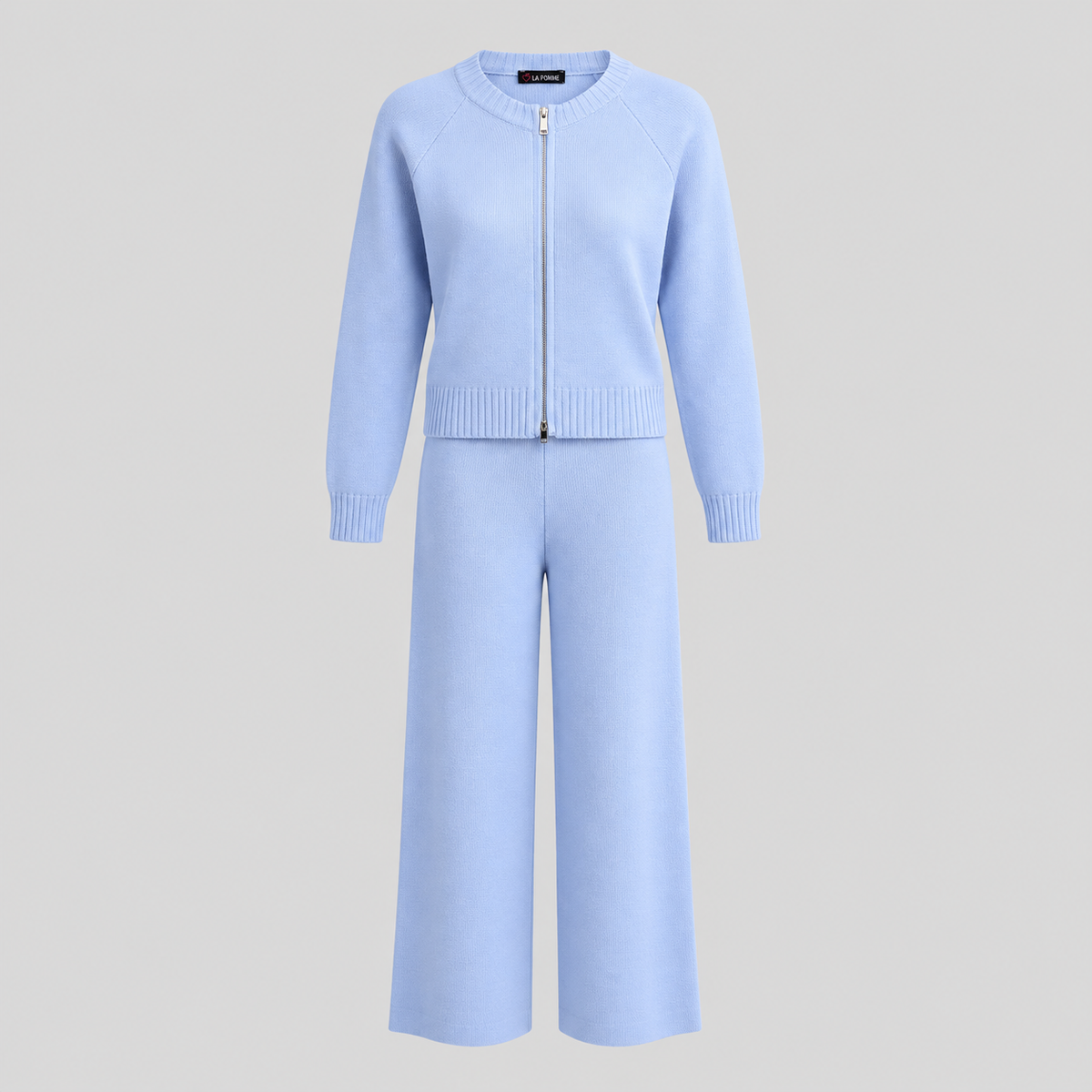 Wool Knit Zip Cardigan And Pants Set
