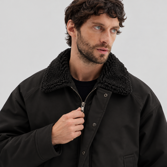 Emporio Armani Twill Jacket With Shearling-Effect Collar