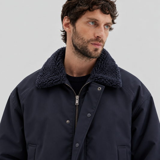 Emporio Armani Twill Jacket With Shearling-Effect Collar