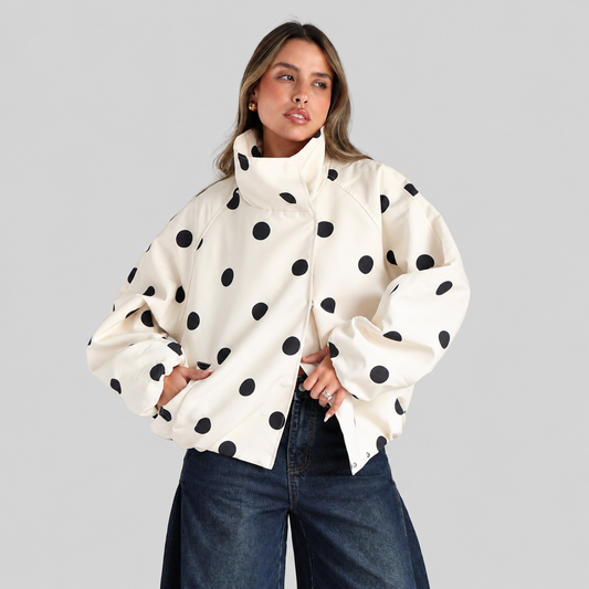 Polka Dot Short Jacket With Wide Collar