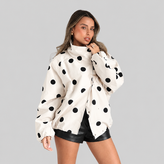 Polka Dot Short Jacket With Wide Collar