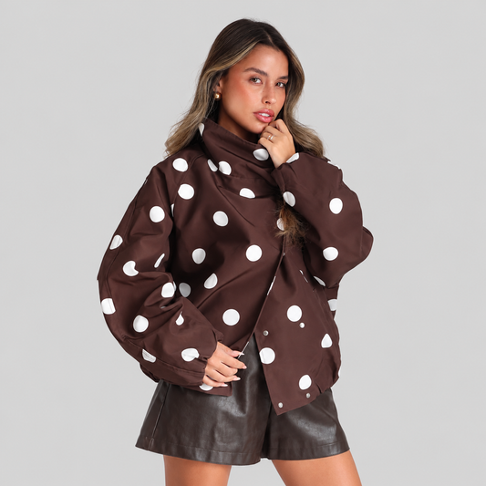 Polka Dot Short Jacket With Wide Collar