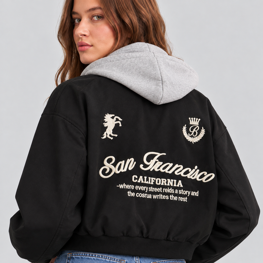 Black Bomber Jacket With Hooded Layer
