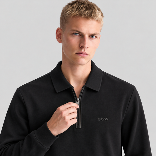BOSS Half-Zip Long-Sleeve Polo Shirt