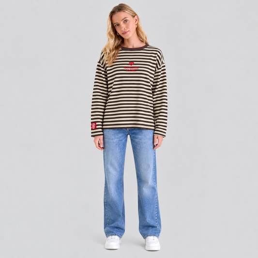 Striped Cotton Sweater With Embroidered Heart