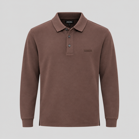 ZEGNA Long-Sleeve Cotton Polo Shirt