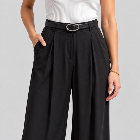 Belted Pleated Straight-Leg Pants