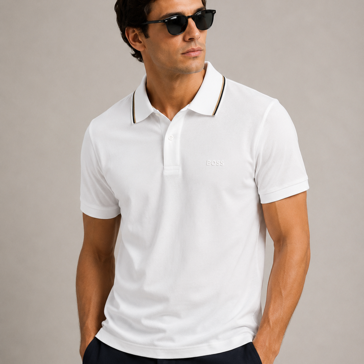 BOSS Polo-Shirt In Soft Cotton With Striped Collar