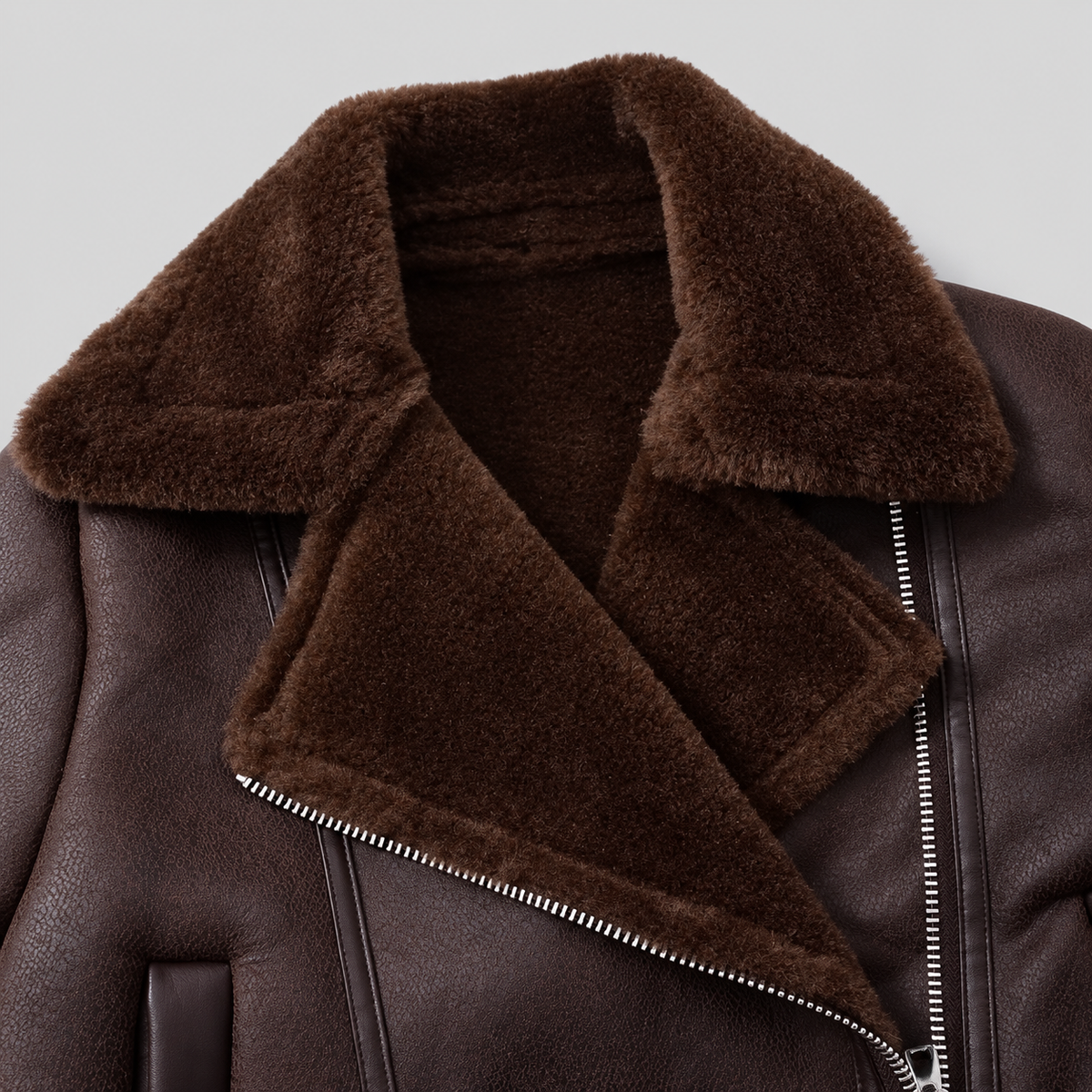 Fleece-Lined Leather Zip Aviator Jacket
