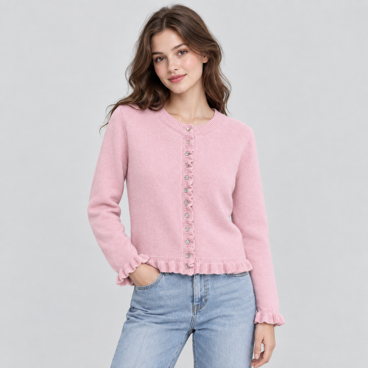 Ruffle Trim Button Down Cardigan