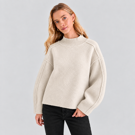 Teddy Knit Balloon Sleeve Mock Neck