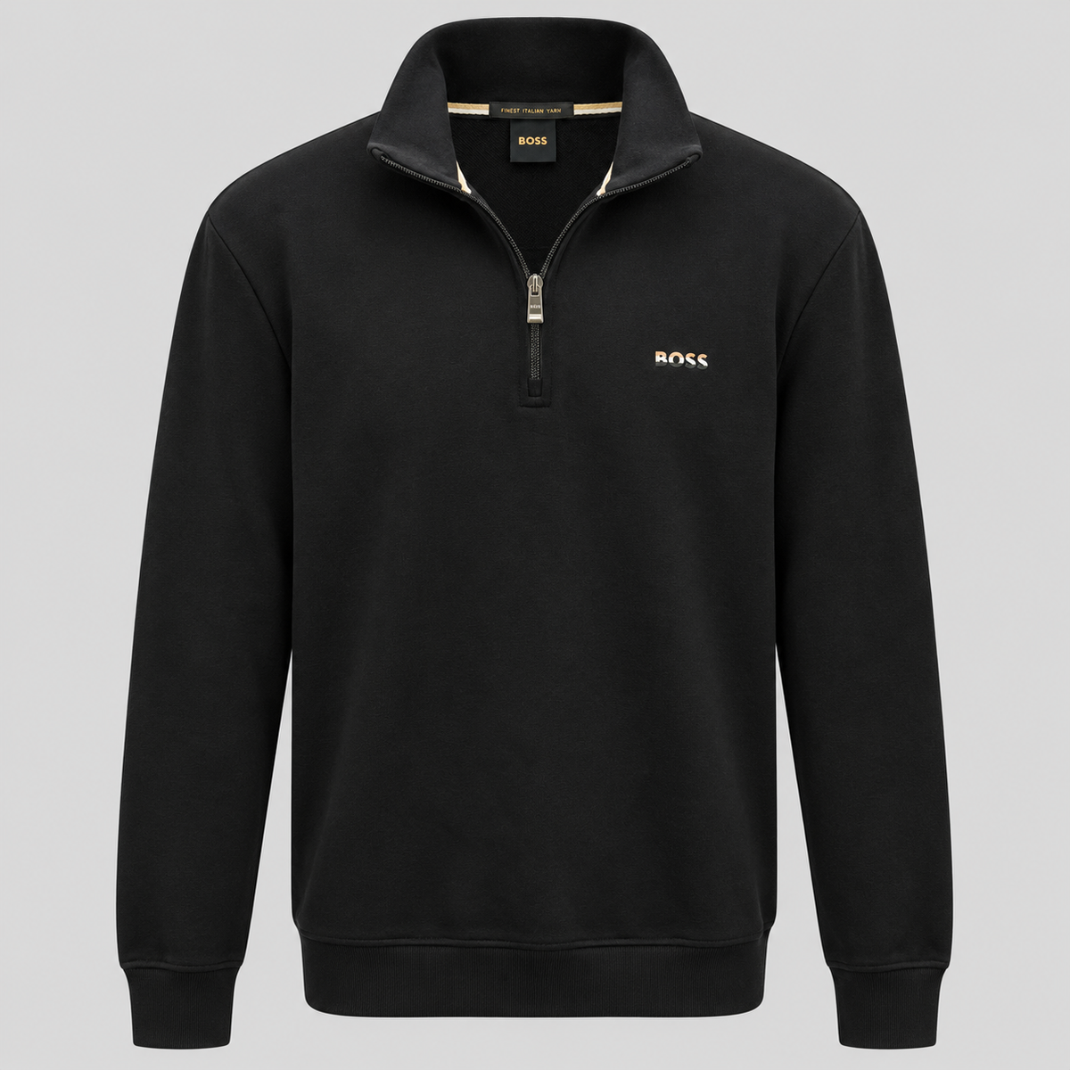 BOSS Zip-Neck Cotton Sweater With Logo Print