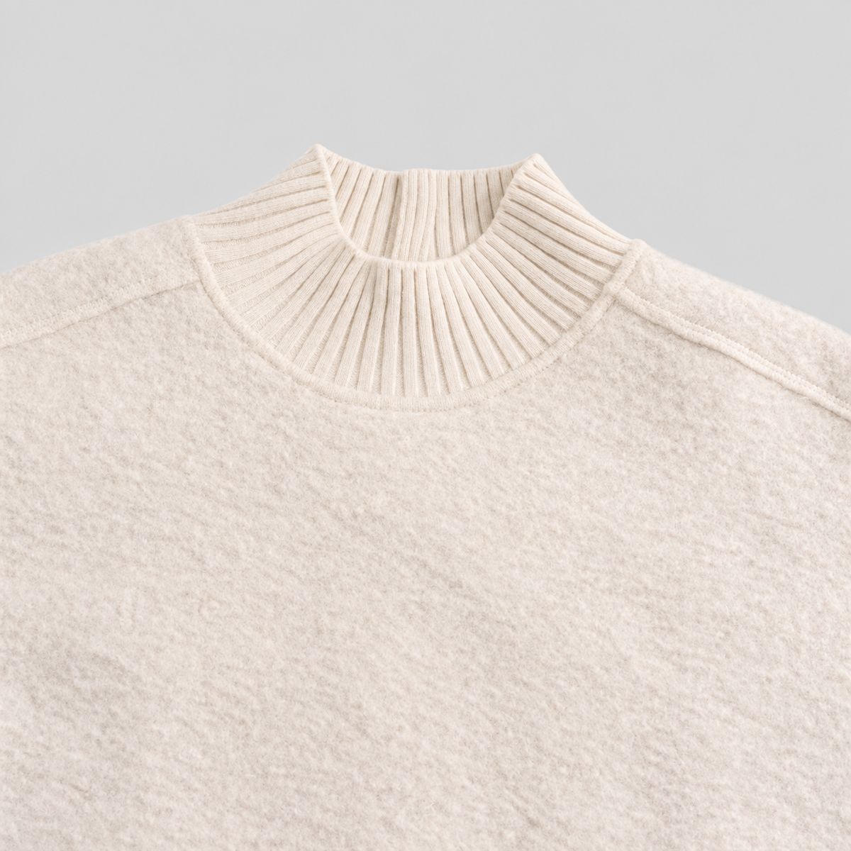 Teddy Knit Balloon Sleeve Mock Neck