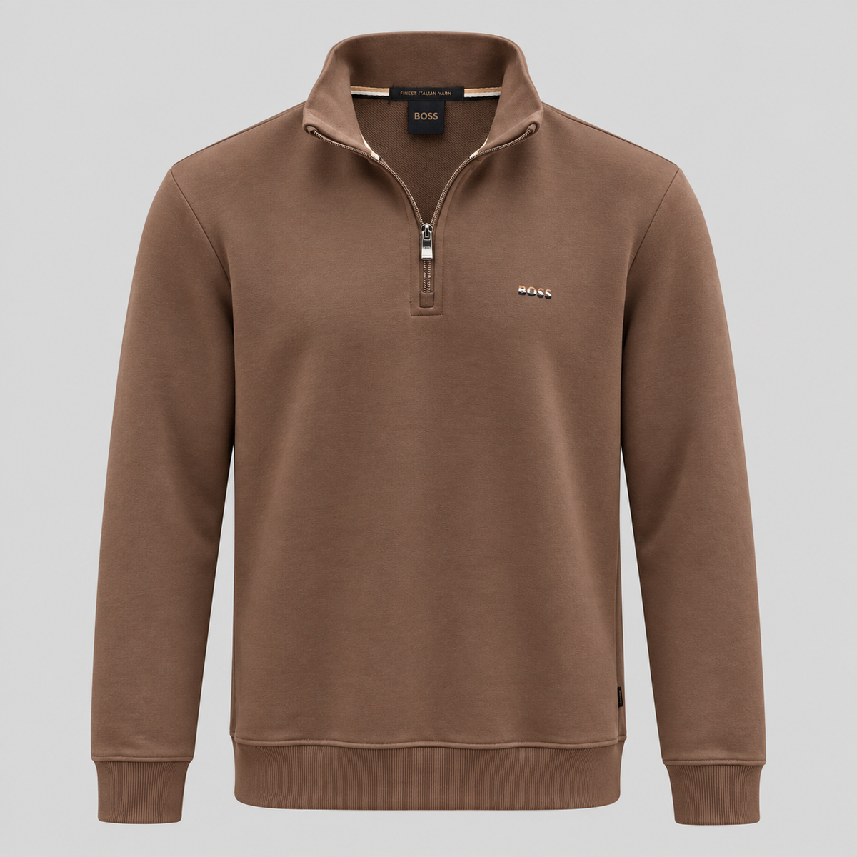 BOSS Zip-Neck Cotton Sweater With Logo Print