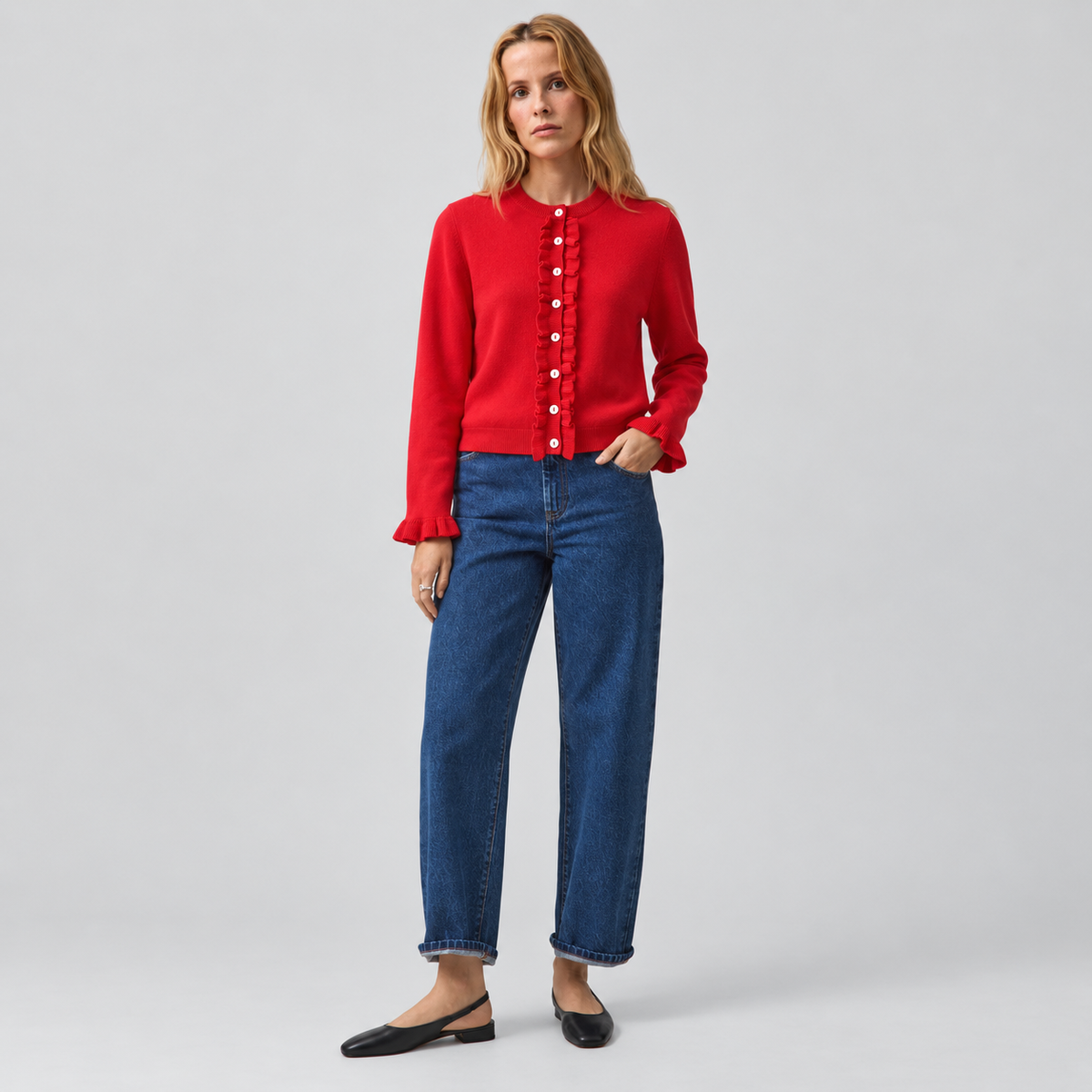 Red Button Down Knitted Cardigan